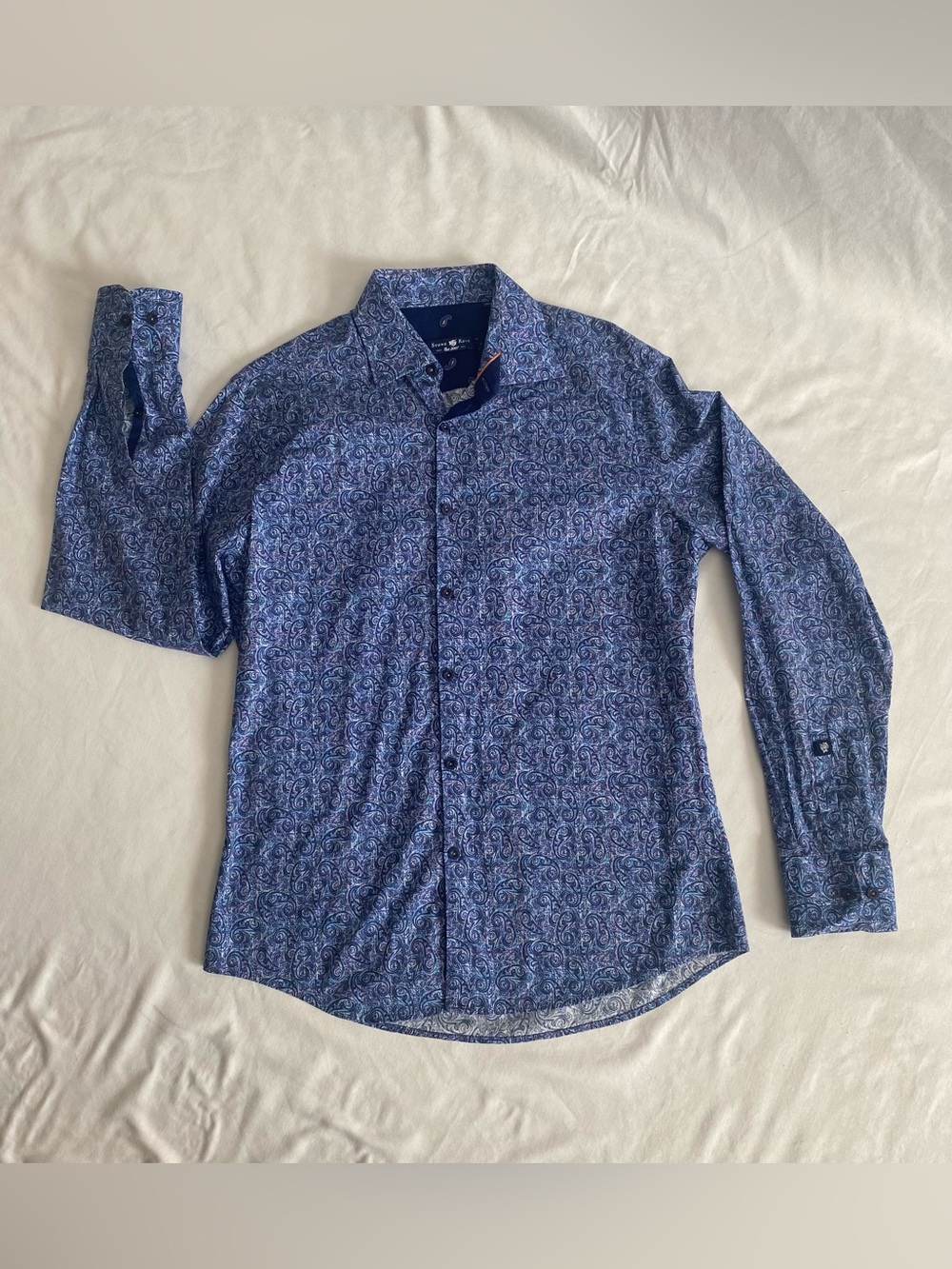 Stone Rose Men’s Blue Paisley Button-Up Dress Shirt - Size M